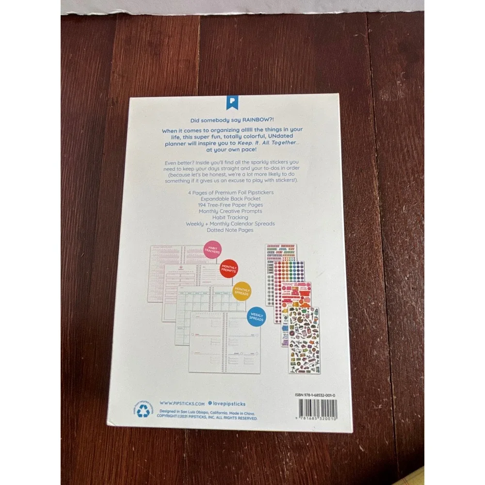 Pipsticks 12 Month‎ Rainbow Planner Undated Weekly Agenda Pink Smiley Face New
